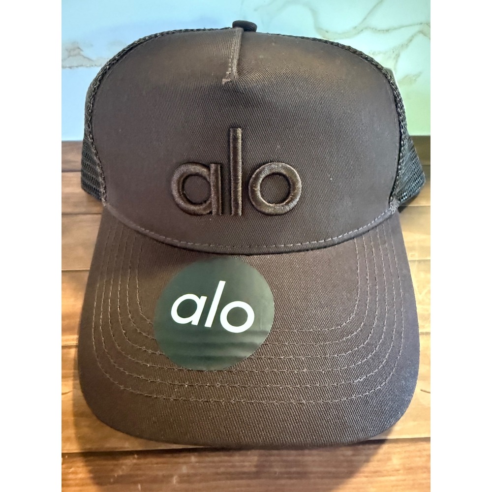 Alo Yoga District Trucker Hat Espresso Brown Mesh Snapback Cap NWT
